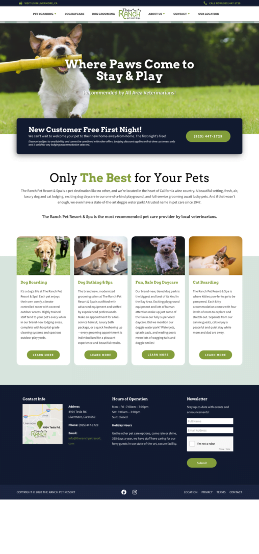 TheRanchPetResort.com Pet Resort Website built on WordPress by AlphaBlossom
